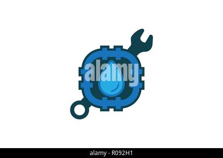 Service Tool, Rohr, Wasser tropfen Sanitär Logo Designs Inspiration isoliert auf weißem Hintergrund Stock Vektor