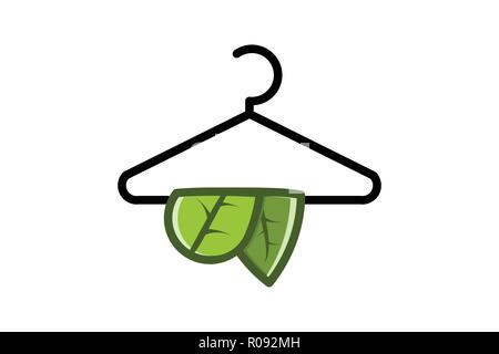 Kleiderbügel und leaf Logo Designs Inspiration isoliert auf weißem Hintergrund Stock Vektor