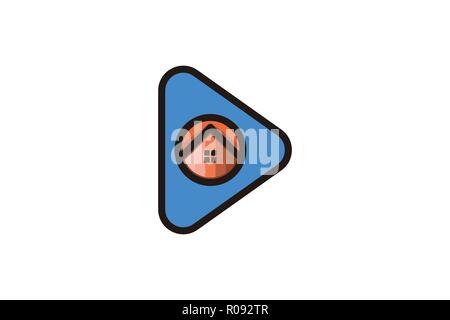 [Play]-Taste, und Haus Logo Designs Inspiration isoliert auf weißem Hintergrund Stock Vektor