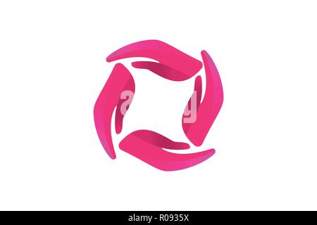 Hand care Menschheit, Recycling Logo Designs Inspiration isoliert auf weißem Hintergrund Stock Vektor