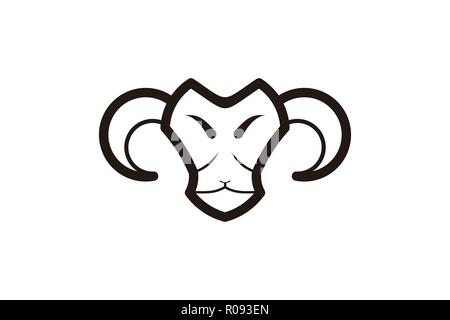 Mono line Schaf, Ziege Kopf Logo Designs Inspiration isoliert auf weißem Hintergrund Stock Vektor