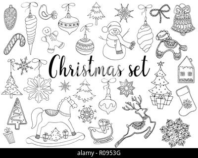 Großer Satz von Hand gezeichnet Doodle style Weihnachten verwandten Objekten auf weißem Hintergrund. Vector Illustration. Stock Vektor
