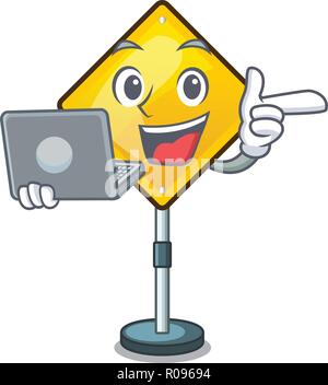 Mit laptop Schaden Warnschild geformt auf Cartoon Stock Vektor