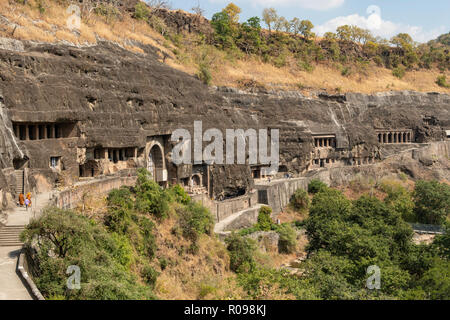 Anzeigen von Ajanta Höhlen, in der Nähe von Aurangabad, Maharashtra, Indien Stockfoto