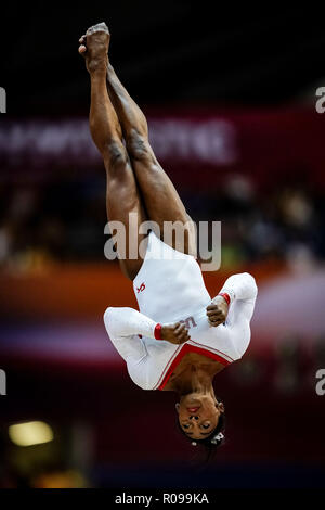 Doha, Katar. November 2, 2018: Simone Biles der Vereinigten Staaten während Vault für Frauen an die Aspire Dome in Doha, Katar, künstlerische Bild Turn-WM. Ulrik Pedersen/CSM Credit: Cal Sport Media/Alamy leben Nachrichten Stockfoto