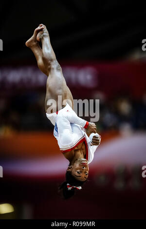 Doha, Katar. November 2, 2018: Simone Biles der Vereinigten Staaten während Vault für Frauen an die Aspire Dome in Doha, Katar, künstlerische Bild Turn-WM. Ulrik Pedersen/CSM Credit: Cal Sport Media/Alamy leben Nachrichten Stockfoto