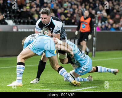 Swansea, Wales, UK. 2. Nov 2018. Liberty Stadium, Swansea, Wales; Guinness pro 14 der Fischadler Rugby v Glasgow Krieger; Rob McCusker der Fischadler gehalten bis kurz Credit: Aktuelles Bilder/Alamy leben Nachrichten Stockfoto