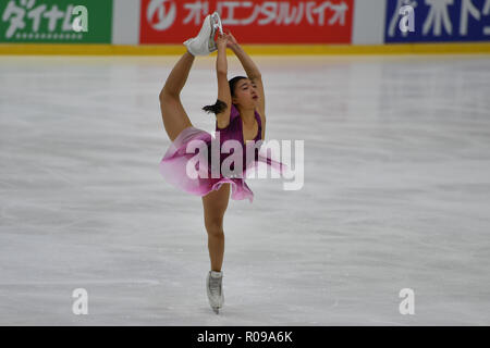 Helsinki, Finnland. 2. Nov 2018. Kaori Sakamoto (JPN) während in den Damen Kurzprogramm der ISU-GP von Eiskunstlauf Helsinki 2018 an der Helsinki Ice Hall (Helsingin Jaahalli) am Freitag, 02. November 2018. HELSINKI. (Nur redaktionelle Nutzung, eine Lizenz für die gewerbliche Nutzung erforderlich. Keine Verwendung in Wetten, Spiele oder einer einzelnen Verein/Liga/player Publikationen.) Credit: Taka Wu/Alamy leben Nachrichten Stockfoto
