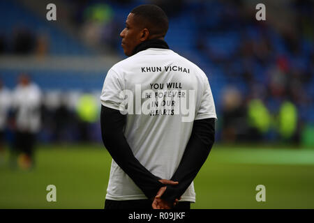 Cardiff City Stadium, Cardiff, UK. 3. November, 2018. EPL Premier League Fußball, Cardiff City gegen Leicester City; "Khun Vichai Sie für immer in unseren Herzen sein wird" Credit: Aktion plus Sport/Alamy leben Nachrichten Stockfoto