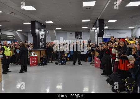 Fans und Zuschauer sind, während bei den Männern das kurze Programm der ISU-GP von Eiskunstlauf Helsinki 2018 an der Helsinki Ice Hall (Helsingin Jaahalli) am Samstag, den 03. November 2018. HELSINKI. (Nur redaktionelle Nutzung, eine Lizenz für die gewerbliche Nutzung erforderlich. Keine Verwendung in Wetten, Spiele oder einer einzelnen Verein/Liga/player Publikationen.) Credit: Taka Wu/Alamy leben Nachrichten Stockfoto