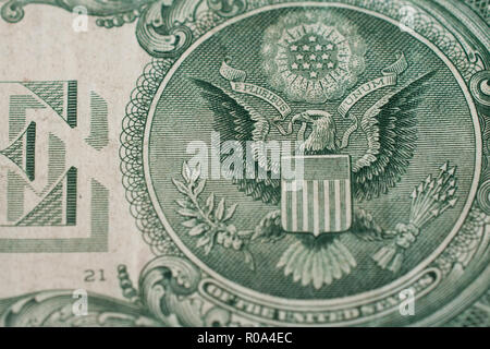 Usa 1 Dollar Bill detail, eagle Makro Foto Stockfoto