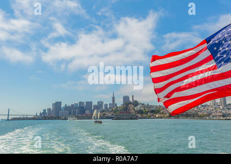 San Francisco, Kalifornien, USA - 14. August 2016: Alcatraz Tour nach Alcatraz Island Bootsfahrt in der Bucht von San Francisco. Fähre und Amerika Stockfoto