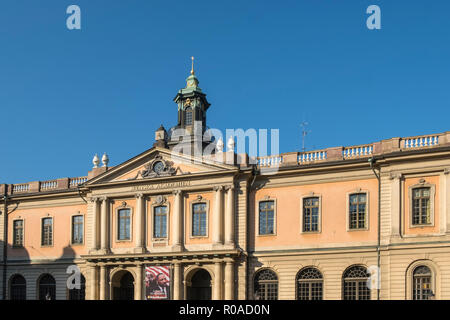 Äußere vordere Fassade der Nobel Museum (Nobelmuseet), Stortorget, Gamla Stan, Stockholm, Schweden Stockfoto