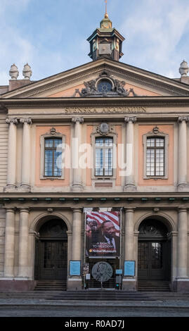 Äußere vordere Fassade der Nobel Museum (Nobelmuseet), Stortorget, Gamla Stan, Stockholm, Schweden Stockfoto