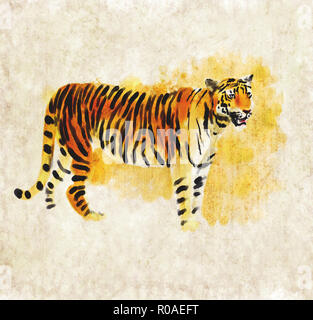 Digitale Aquarelle Abbildung eines Tiger Stockfoto