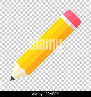 Realistische gelb Holz Bleistift mit Radierer aus Kautschuk Symbol im flachen Stil. Textmarker Vector Illustration auf isolierte Hintergrund. Bleistift Geschäftskonzept. Stock Vektor