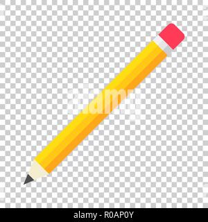 Realistische gelb Holz Bleistift mit Radierer aus Kautschuk Symbol im flachen Stil. Textmarker Vector Illustration auf isolierte Hintergrund. Bleistift Geschäftskonzept. Stock Vektor