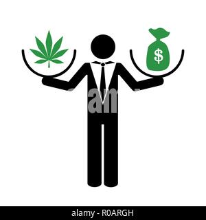 Geschäftsmann macht Geld mit Cannabis Piktogramm Vektor-illustration EPS 10. Stock Vektor