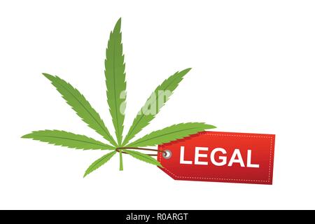 Cannabis leaf mit roten rechtliche Label isoladet auf weißem Hintergrund Vektor-illustration EPS 10. Stock Vektor