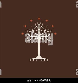Weiß Baum von Gondor. Auf braunem Hintergrund isoliert Stock Vektor