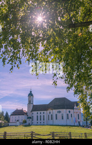 Wieskirche, die Wieskirche, das UNESCO-Weltkulturerbe Wieskirche, Wies, Steingaden, Oberbayern, Bayern, Deutschland Stockfoto