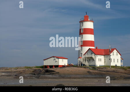 Schönen roten und weißen Leuchtturm in Pointe-des-Monts Baie-Trinité Quebec Stockfoto