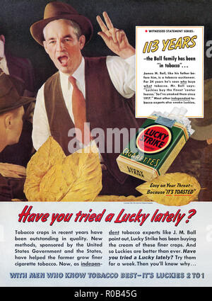 1939 US-Werbung für Lucky Strike Zigaretten. Stockfoto