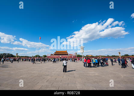 Tian'anmen Platz am Vorabend des Nationalen Tag Stockfoto