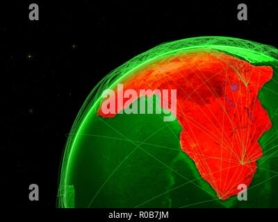 Afrika auf grüne Erde mit Netzwerk für interkontinentale Verbindungen. 3D-Darstellung. Elemente dieses Bild von der NASA eingerichtet. Stockfoto