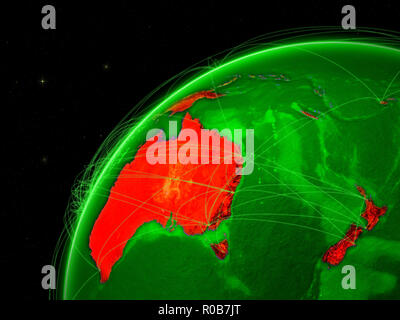 Australien auf grüne Erde mit Netzwerk für interkontinentale Verbindungen. 3D-Darstellung. Elemente dieses Bild von der NASA eingerichtet. Stockfoto