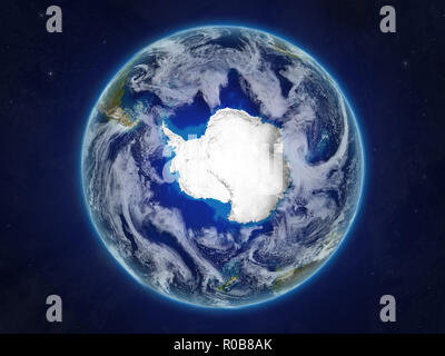 Antarktis vom Platz auf realistisches Modell des Planeten Erde mit sehr detaillierten Planeten und Wolken. 3D-Darstellung. Elemente dieses Bild liefern Stockfoto