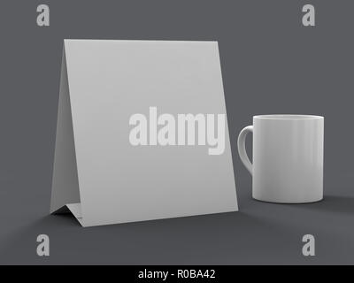 Mock up Menü frame oder Kalender auf dem Tisch. 3D-Rendering Stockfoto