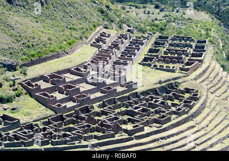 Patallacta, Llactapata oder Q'Ente Marka archäologische Stätte auf dem Inka Trail, Peru Stockfoto