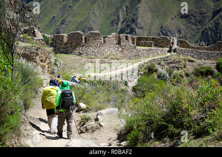 Patallacta, Llactapata oder Q'Ente Marka archäologische Stätte auf dem klassischen Inka Trail, Peru Stockfoto