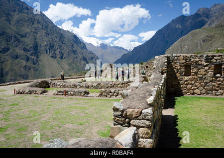 Patallacta, Llactapata oder Q'Ente Marka archäologische Stätte auf dem Inka Trail, Peru Stockfoto