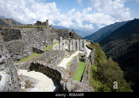 Sayacmarca archäologische Stätte auf dem Inka Trail, Peru Stockfoto