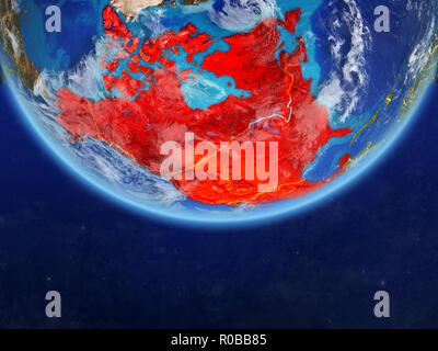 NAFTA-Mitglied staaten auf realistischen Modell der Erde mit Ländergrenzen und sehr detaillierten Planeten und Wolken. 3D-Darstellung. Elemente der Stockfoto