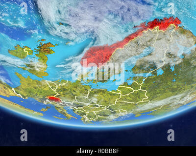 EFTA-Länder auf realistischen Modell der Erde mit Ländergrenzen und sehr detaillierten Planeten und Wolken. 3D-Darstellung. Elemente dieser Stockfoto