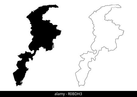 Khyber Pakhtunkhwa (Provinz von Pakistan, Islamische Republik Pakistan, Verwaltungseinheiten und Bezirke von Pakistan) Karte Vector Illustration, scrib Stock Vektor