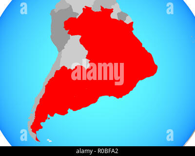 Mitglieder des Mercosur auf Blau politische Welt. 3D-Darstellung. Stockfoto