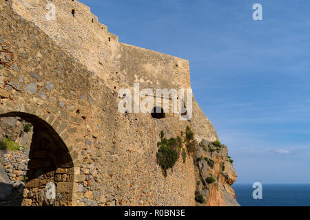 Schloss Wand in der mittelalterlichen Stadt Monemvasia, Griechenland Stockfoto
