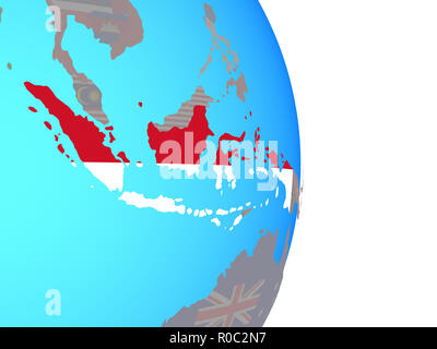 Indonesien mit National Flagge auf einfache politische Welt. 3D-Darstellung. Stockfoto