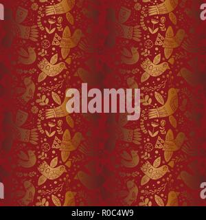 Vektor goldene Weihnachten folk Vögel nahtlose Muster. Stock Vektor