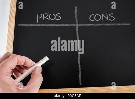 Auf einer Tafel Vor- und Nachteile geschrieben, konzeptionelle Bild Stockfoto