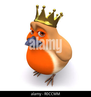 3d Cartoon Weihnachten Robin Vogel trägt ein gold Royal Crown Stockfoto