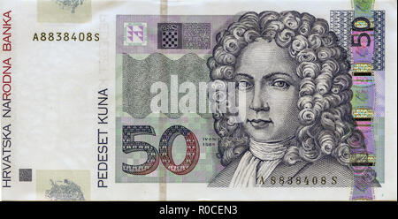 Kroatisch 50 Kuna Banknote Stockfoto