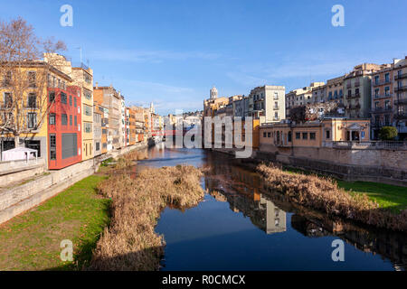 Rio Onyar Ciudad Vieja, der Altstadt mit den bunten Häusern, Girona, Katalonien, Spanien Stockfoto