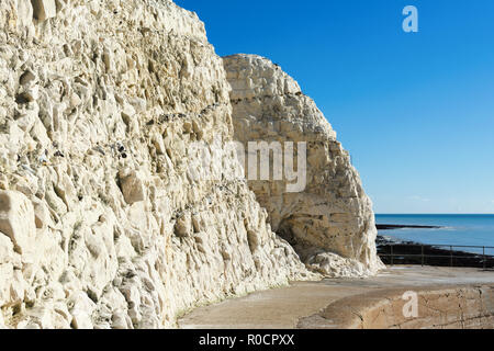 Zu Fuß zum Splash Punkt in Seaford East Sussex. England, Felsen, Meer und blauem Himmel, in der Nähe der Sieben Schwestern Nationalpark Stockfoto