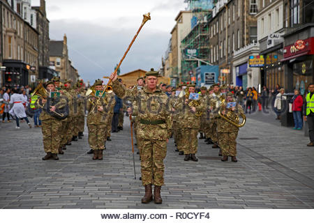 Edinburgh, Vereinigtes Königreich. 3. November 2018. Royal Regiment of Scotland Marching Band auf der Castle Street im Rahmen des Festivals von Diwali Parade. Quelle: Craig Brown/Alamy Leben Nachrichten. Stockfoto