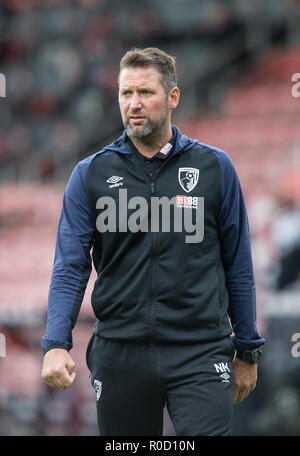 Bournemouth, UK. 03 Nov, 2018. Bournemouth Trainer Neil Moss beim Premier League Spiel zwischen London und Manchester United am Goldsands Stadion, Bournemouth, England am 3. November 2018. Foto von Andy Rowland. (Foto darf nur für Zeitung und/oder Zeitschrift redaktionelle Zwecke. www.football-dataco.com) Credit: Andrew Rowland/Alamy leben Nachrichten Stockfoto